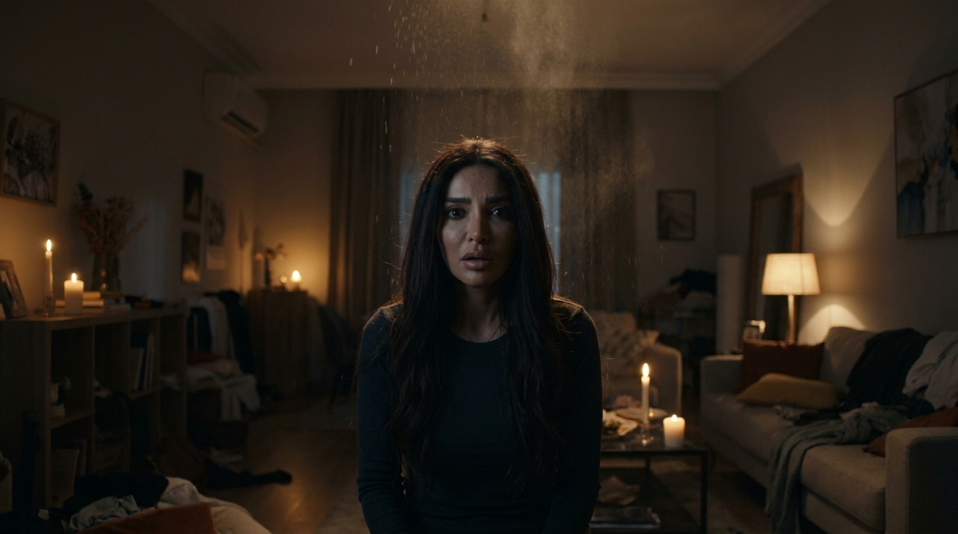 Candlelit apartment, falling dust